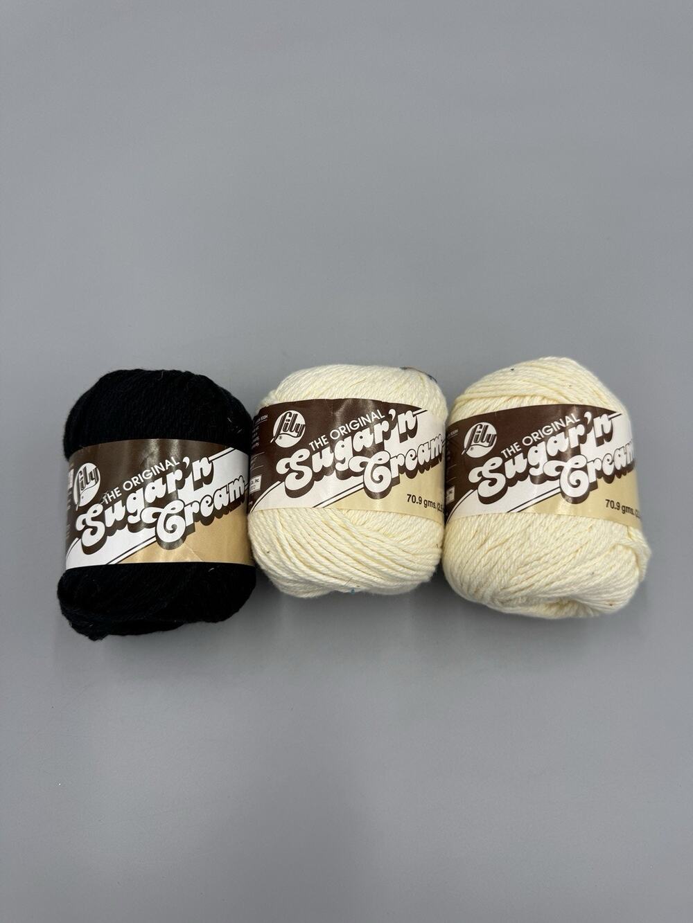 Sugar And Cream Cotton Yarn Lot Of 3 Black Ivory